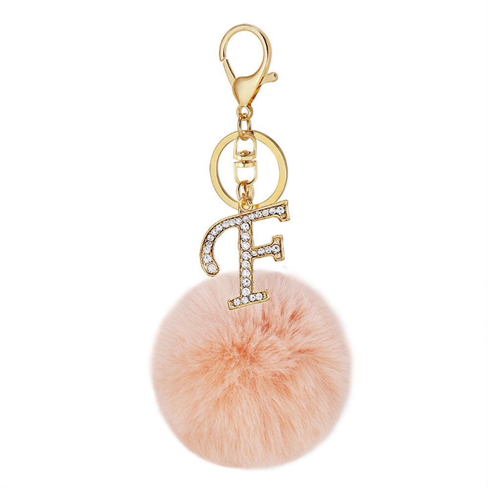 Wholesale Zinc Alloy 26 English Alphabet Hair Ball Keychain